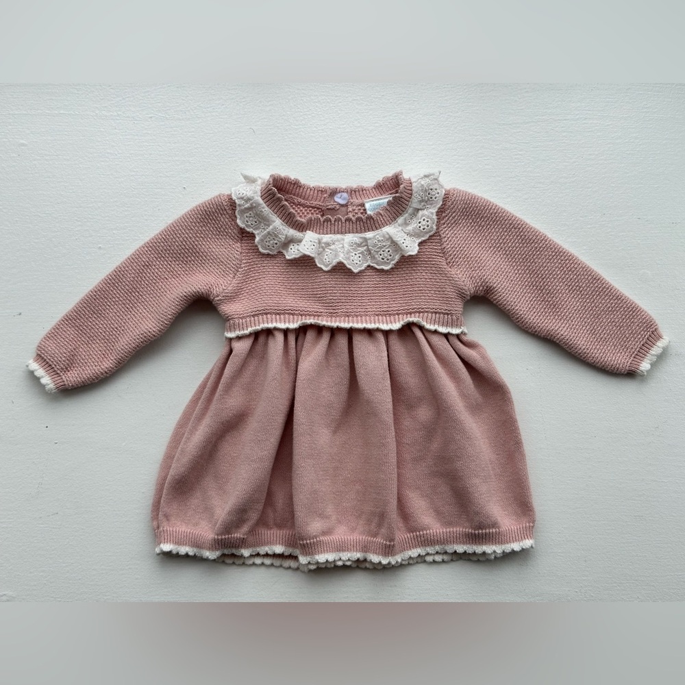Edgehill Collection Dusty Pink Knit Dress with White Eyelet Collar size Newborn